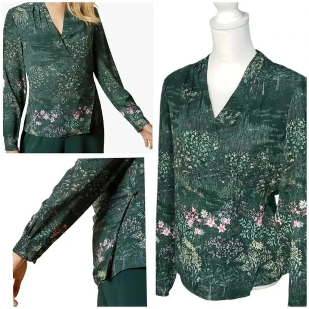 Ted Baker Thessie Printed Pintuck Wrap Blouse - Green